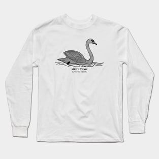 Swan with Common and Latin Names - detailed water bird design - black and white Long Sleeve T-Shirt